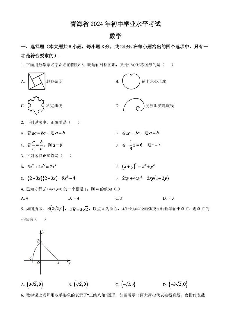 2024年青海省中考数学模拟试卷（原卷版）第1页