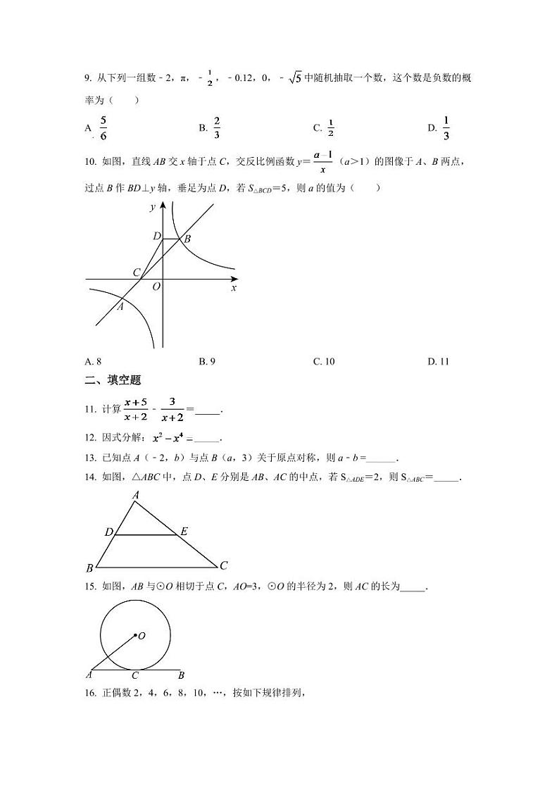 2024年湖南省怀化市中考数学模拟试卷（原卷版）第2页