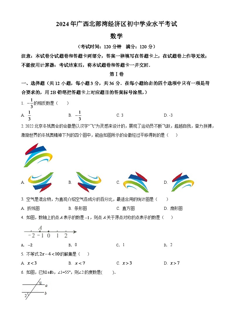 2024年广西北部湾经济区中考数学模拟试卷 （原卷版）第1页