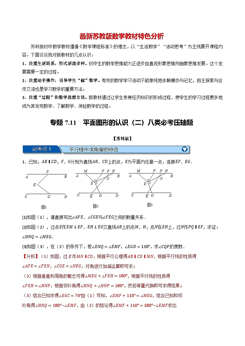 专题7.11 平面图形的认识（二）八类必考压轴题--最新苏教版七年级下册数学精讲精练（教师版）第1页