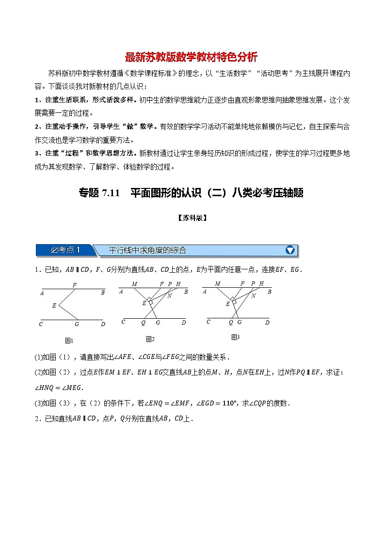 专题7.11 平面图形的认识（二）八类必考压轴题--最新苏教版七年级下册数学精讲精练（学生版）第1页