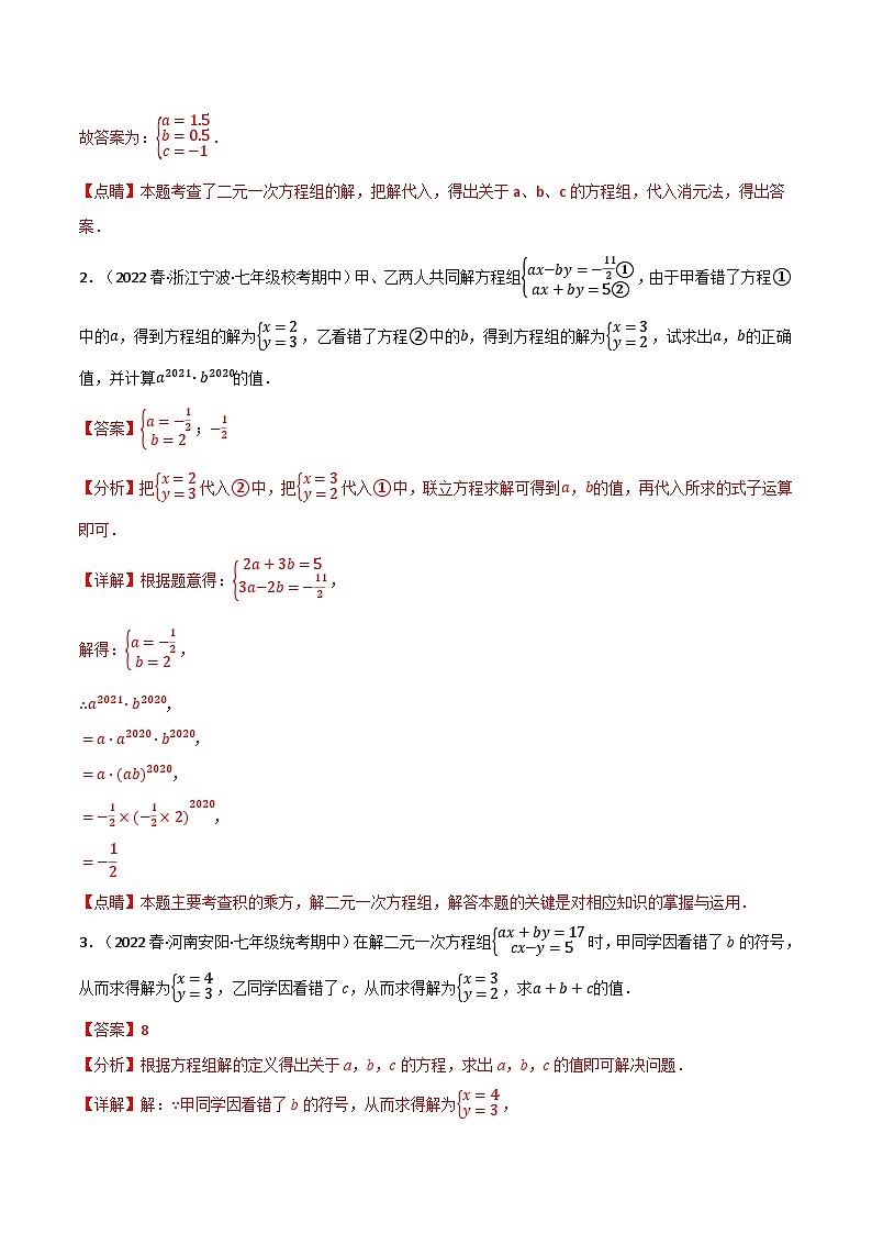 专题10.6 二元一次方程组全章十类必考压轴题-最新苏教版七年级下册数学精讲精练（教师版）第2页