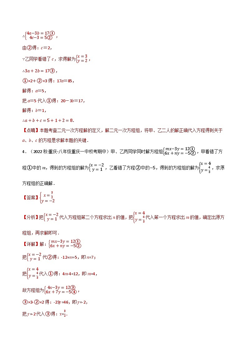 专题10.6 二元一次方程组全章十类必考压轴题-最新苏教版七年级下册数学精讲精练（教师版）第3页