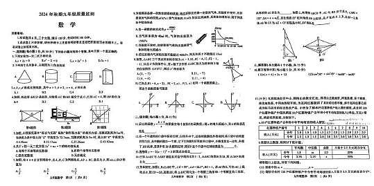 河南省驻马店市驿城区2024_2025学年上学期九年级数学期末质量检测试卷第1页