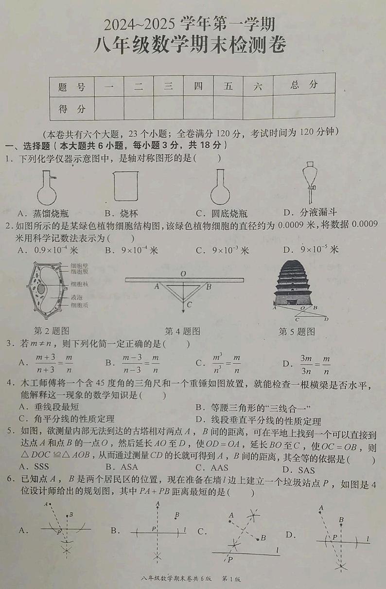 江西省赣州市于都县2024-2025学年八年级上学期数学期末试卷第1页