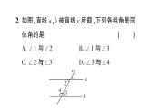初中數(shù)學新北師大版七年級下冊第二章2 探索直線平行的條件第一課時 利用同位角判定兩直線平行作業(yè)課件2025春