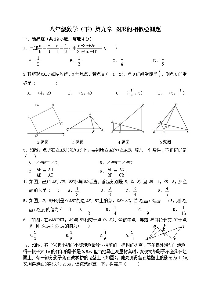 泰山区泰山实验中学2024-2025年八年级第二学期第九章图形的相似检测题和答案第1页