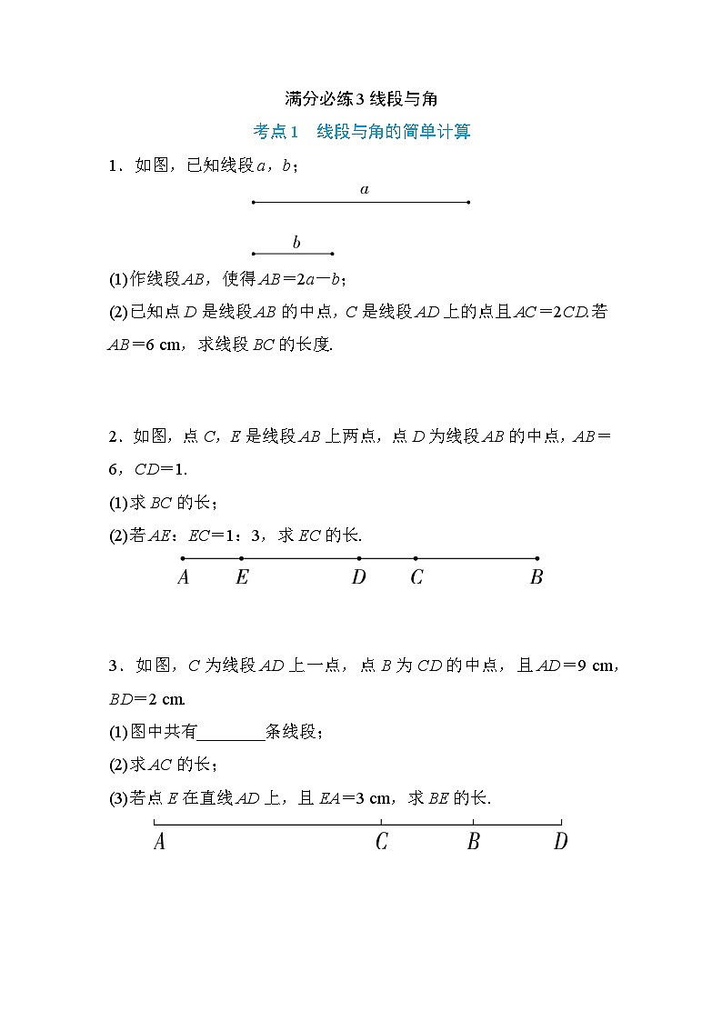 2024-2025七年级数学人教版（2024年新版）期末专项训练满分必练3线段与角第1页