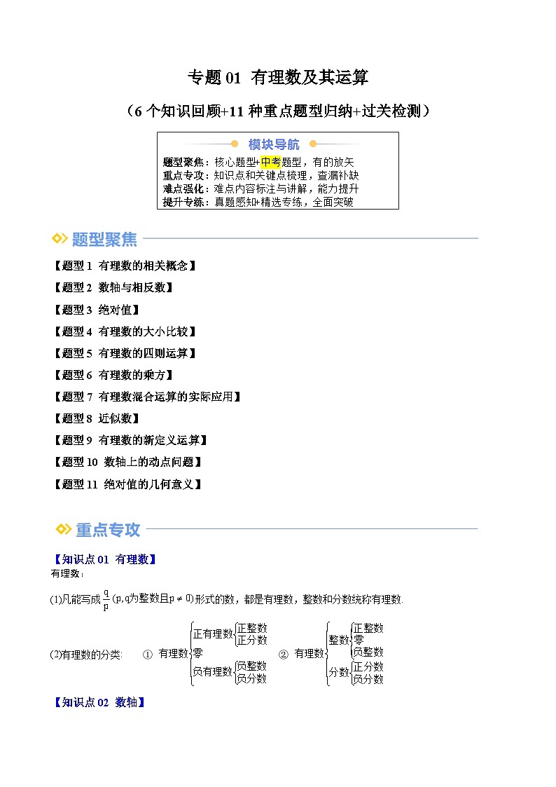 专题01 有理数及其运算（6个知识回顾+11种重点题型归纳+过关检测）（解析版）第1页