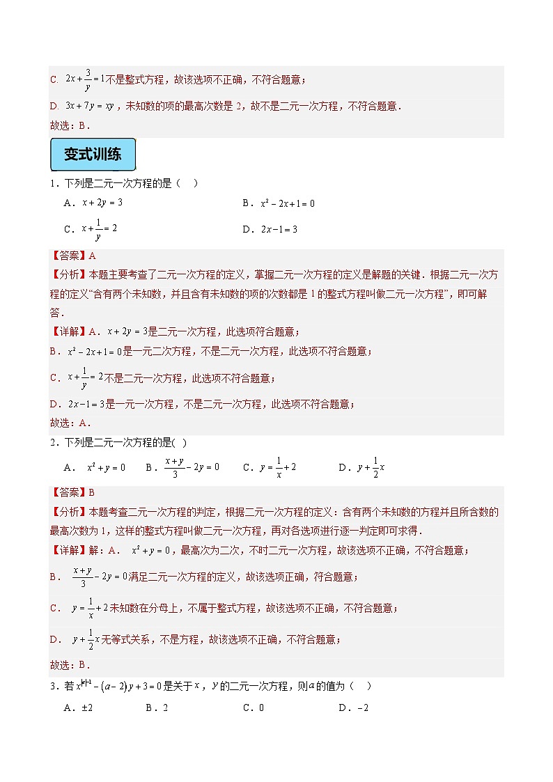 第09讲 二元一次方程（2大知识点+2大考点+过关测）（解析版）第2页