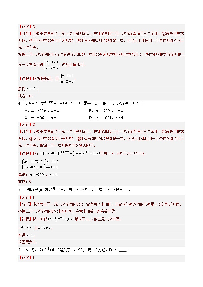 第09讲 二元一次方程（2大知识点+2大考点+过关测）（解析版）第3页
