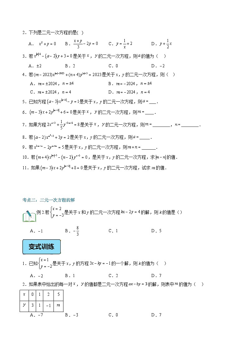 第09讲 二元一次方程（2大知识点+2大考点+过关测）（原卷版）第2页