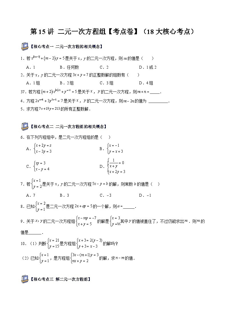 第15讲 二元一次方程组【考点卷】（18大核心考点）（原卷版）第1页