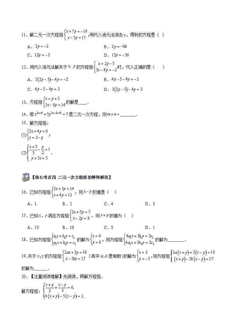 第15讲 二元一次方程组【考点卷】（18大核心考点）（原卷版）第2页