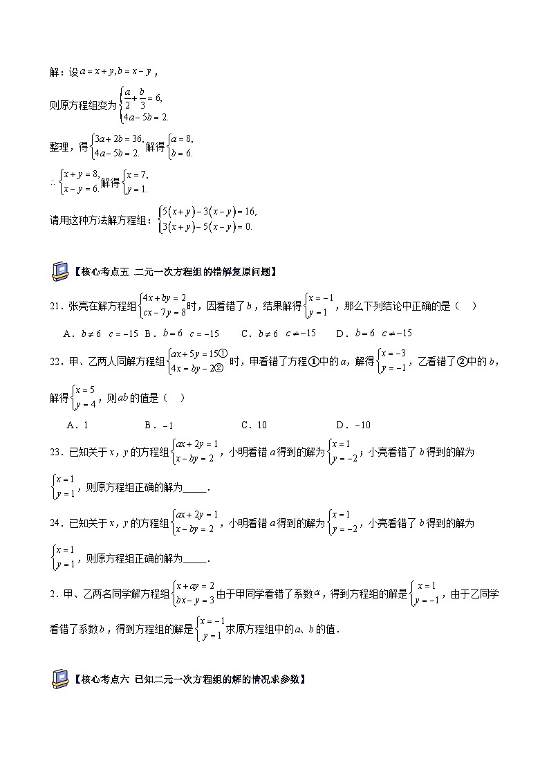 第15讲 二元一次方程组【考点卷】（18大核心考点）（原卷版）第3页