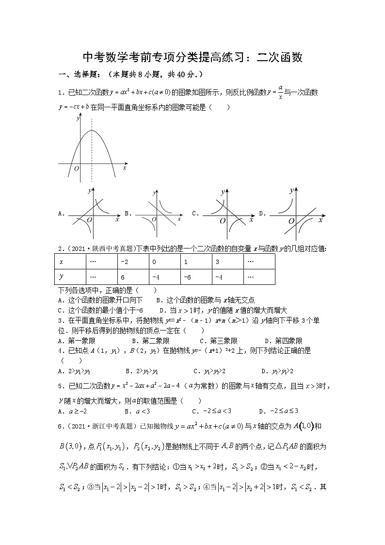 中考数学三轮考前专项冲刺练习：二次函数（含答案解析）第1页