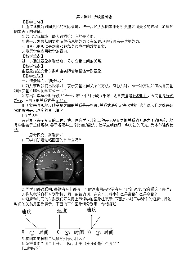 初中数学新北师大版七年级下册第六章3第二课时 折线型图像 教案（2025春）第1页