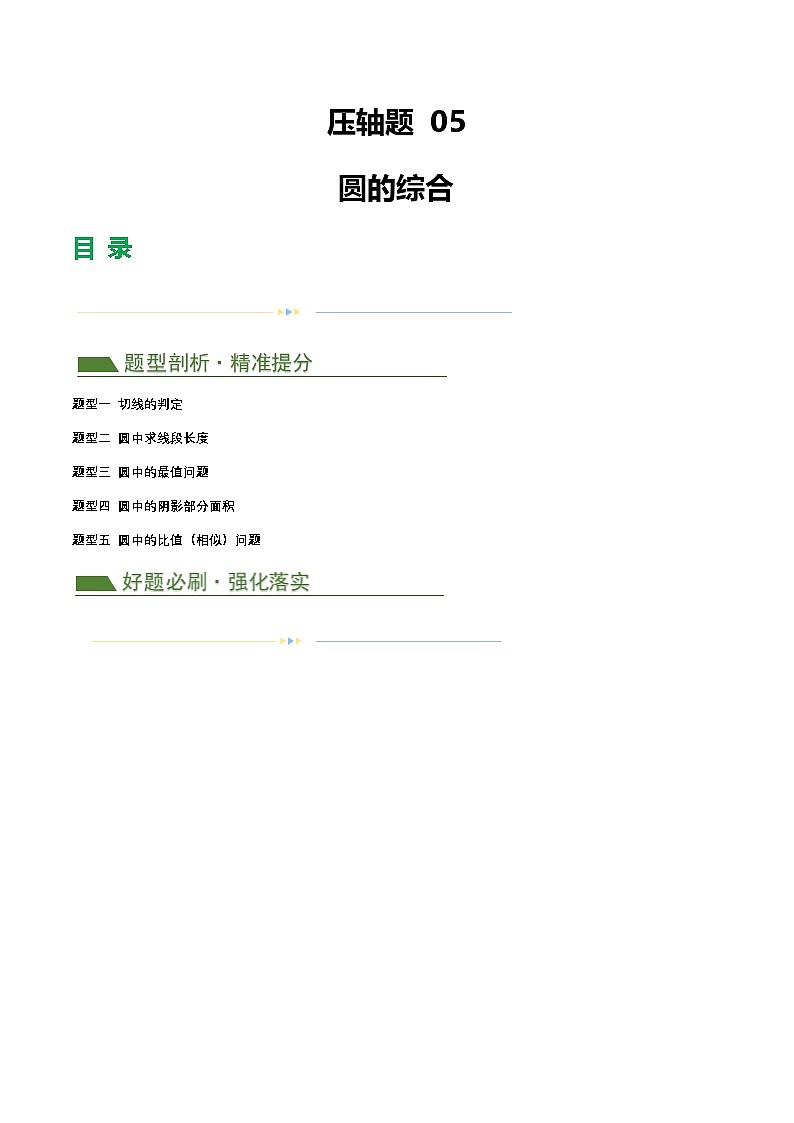 中考数学第二轮复习专题练习压轴题05 圆的综合（5题型+解题模板+技巧精讲）（原卷版）第1页