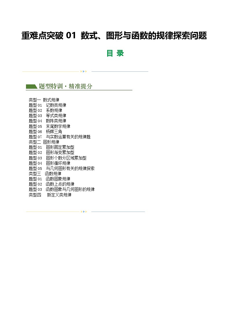 中考数学第二轮复习专题练习压轴题重难点01 数式、图形与函数的规律探索问题（原卷版）第1页