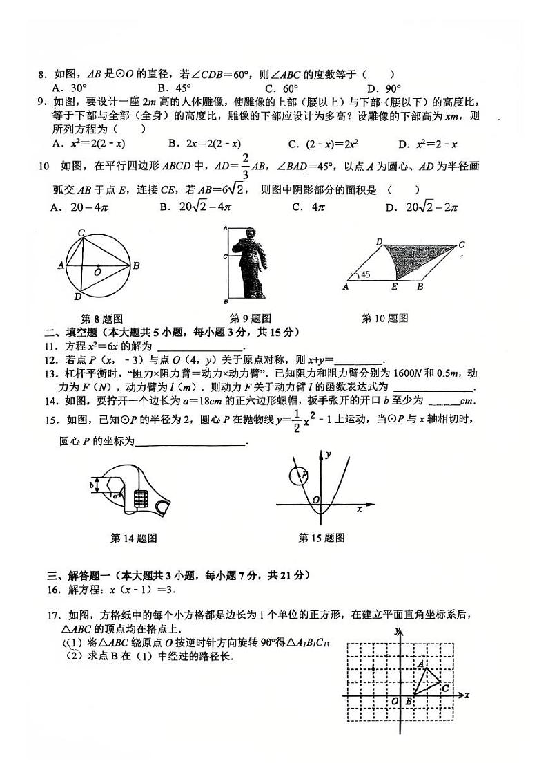 广东省东莞市可园中学2024-2025学年九年级上学期期末考试数学试卷第2页