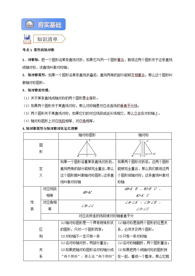 2025年中考数学一轮复习学案：6.2 图形的轴对称平移及旋转 （教师版） 第2页