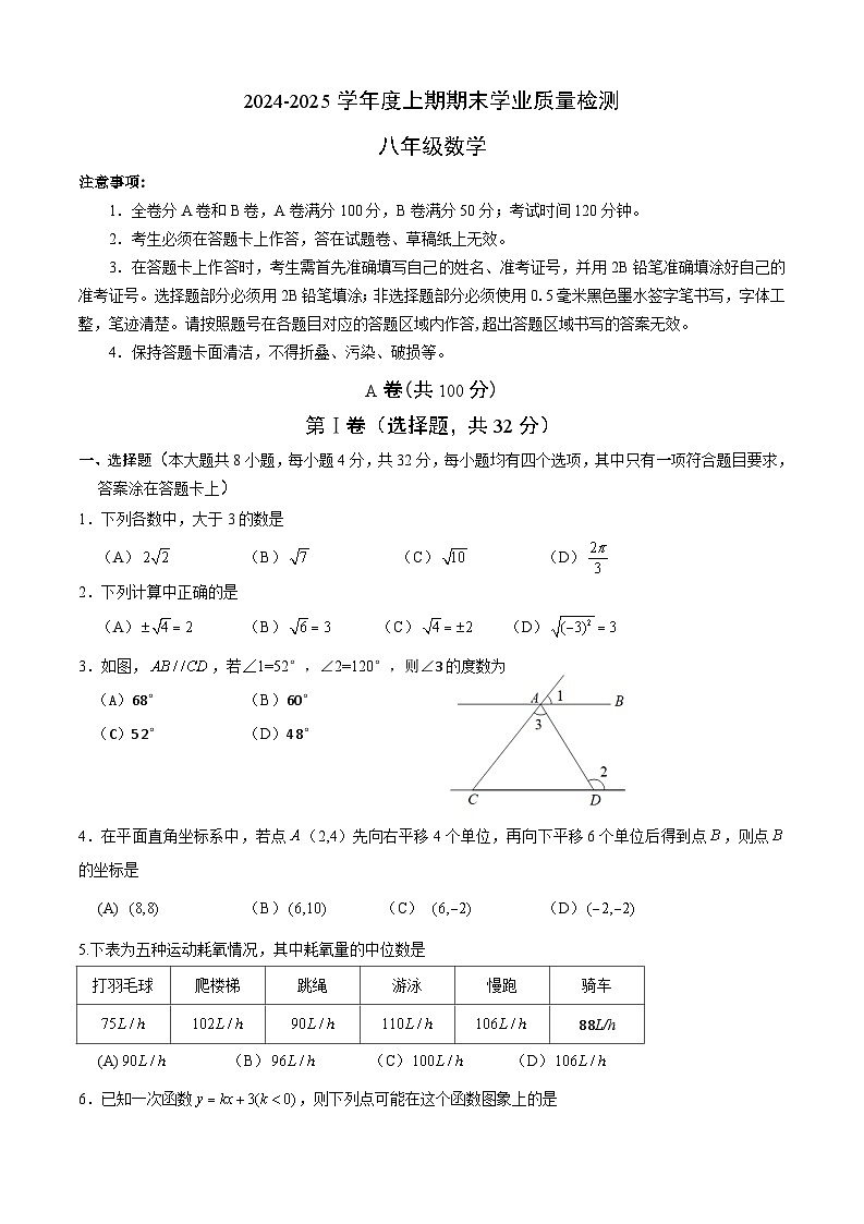 2024-2025学年成都高新区八上数学期末考试试卷【含答案】第1页
