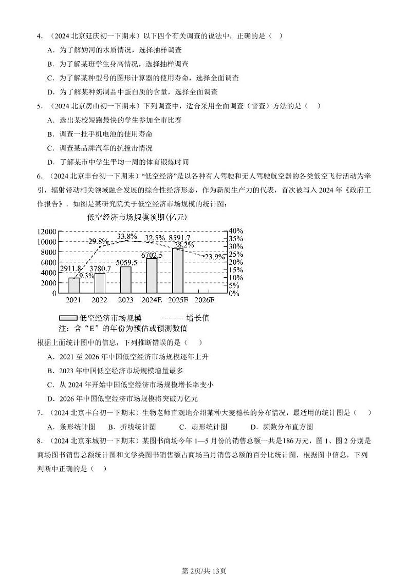 2024北京重点校初一（下）期末真题数学汇编：数据的收集、整理与描述章节综合（选择题）第2页