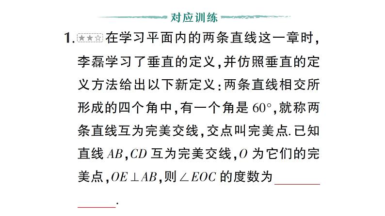 初中数学新湘教版七年级下册第4章专题11 相交线与平行线中的新定义问题作业课件2025春第6页