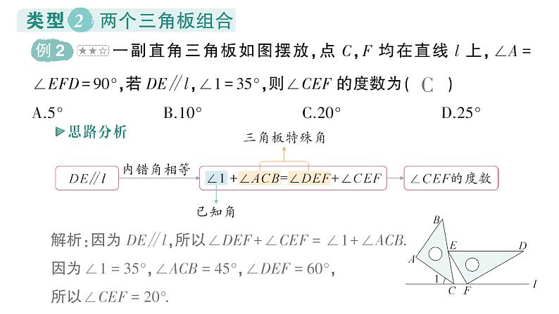 初中数学新湘教版七年级下册第4章专题8 平行线与三角板——教材P129复习题T11深挖作业课件2025春第8页