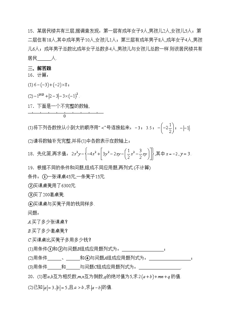 山西省忻州市代县多校2024-2025学年七年级上学期期中质量检测数学试卷(含答案)第3页