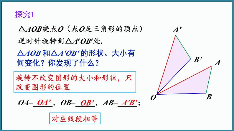 华东师大版(2024)数学七年级下册--9.3.2 旋转的特征 （课件）第6页