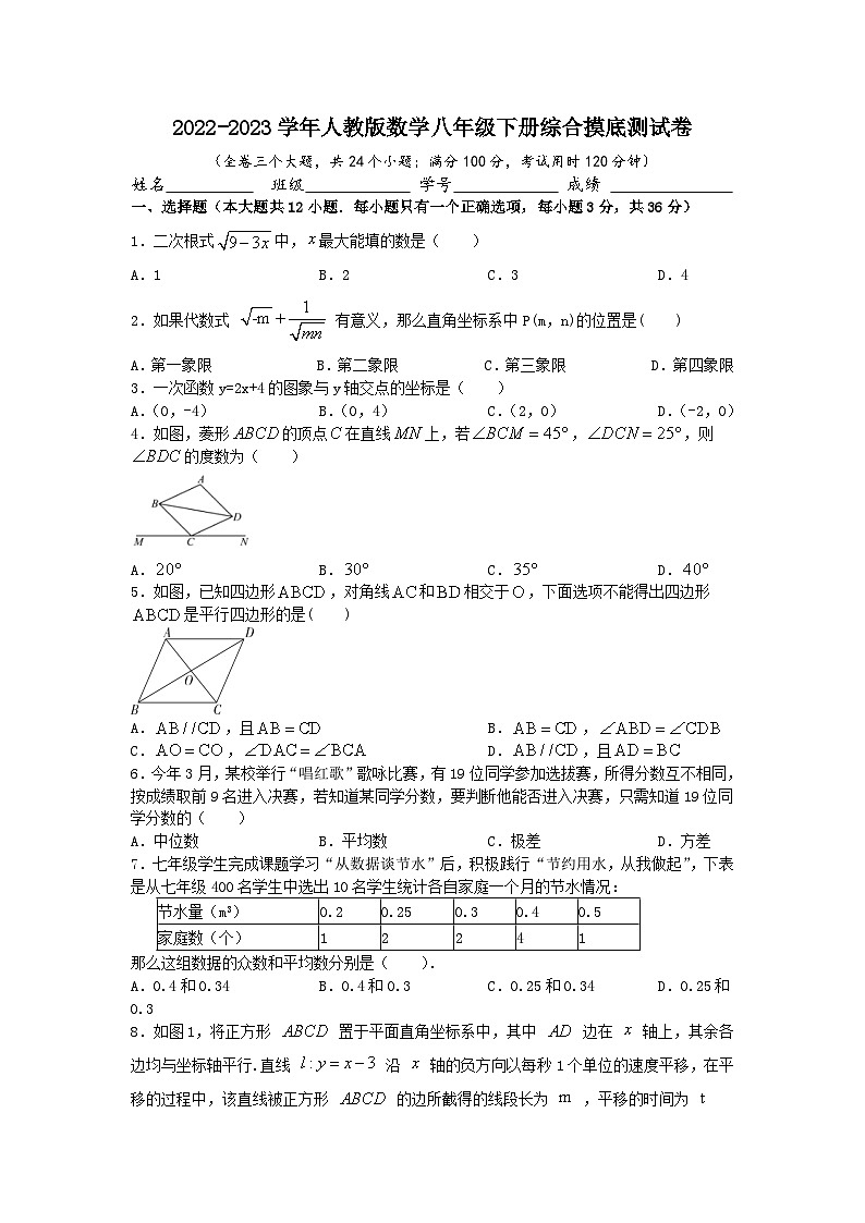 人教版数学八年级下册综合摸底测试卷第1页
