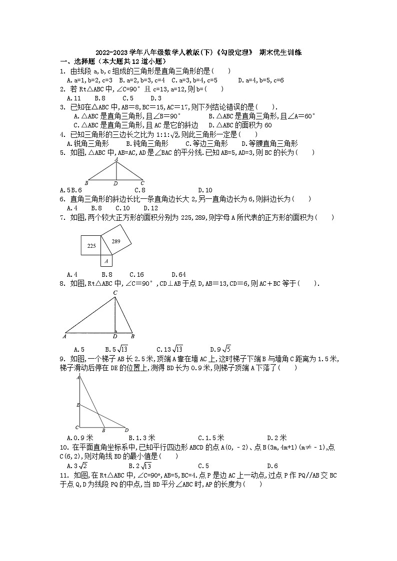人教版数学八年级下册 《勾股定理》 期末优生训练-试卷第1页