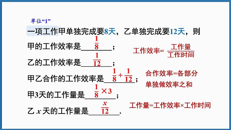 华东师大版(2024)数学七年级下册--5.3 实践与探索 第3课时 工程问题与行程问题 （课件）第4页