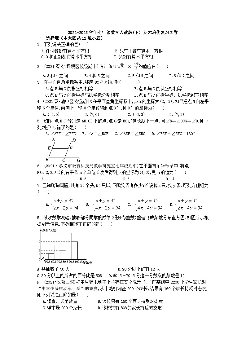 人教版数学七年级下册 期末培优复习B卷第1页