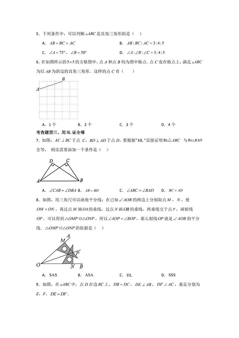 专题1.5直角三角形（分层练习，七大类型）-2023-2024学年八年级数学下册同步课堂（北师大版）(学生版)第2页