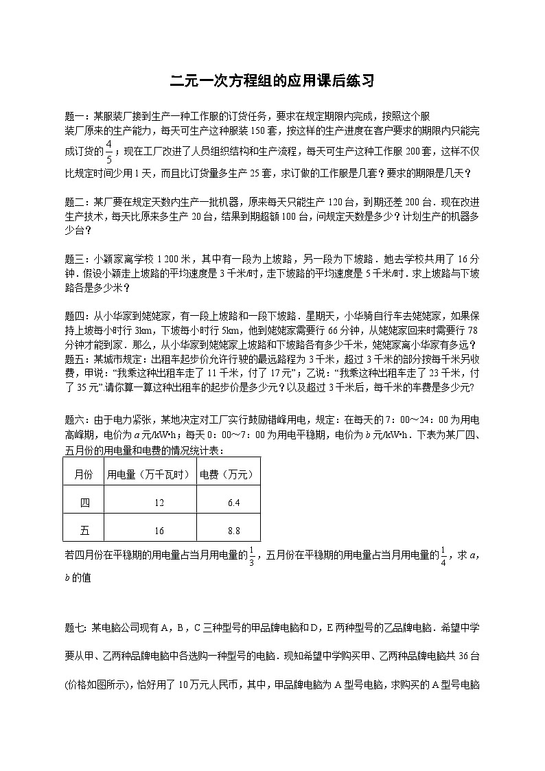七年级数学下册——专题练习——二元一次方程组的应用（含答案）第1页