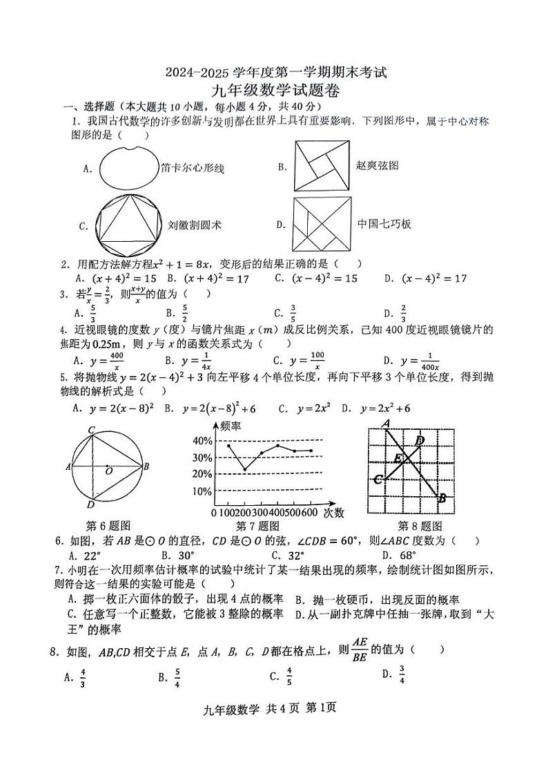 安徽省阜阳市颍州区2024-2025学年九年级上学期1月期末考试数学试题第1页