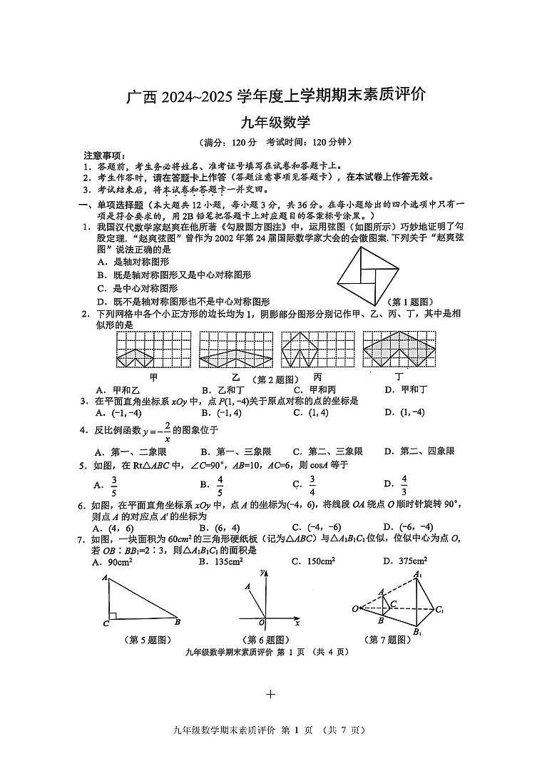 广西壮族自治区贺州市昭平县2024-2025学年九年级上学期1月期末考试数学试题第1页
