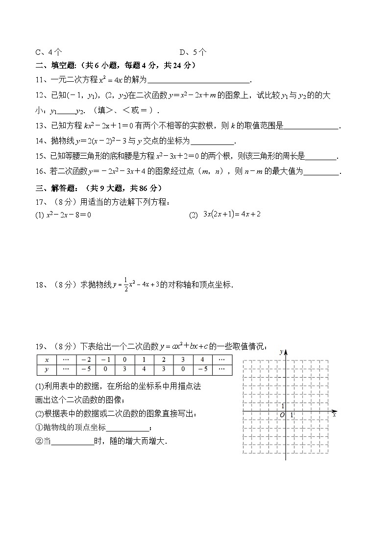 福建省南平市第三中学、新城实验中学2025届九年级上学期第一次月考数学试卷(含答案)第2页