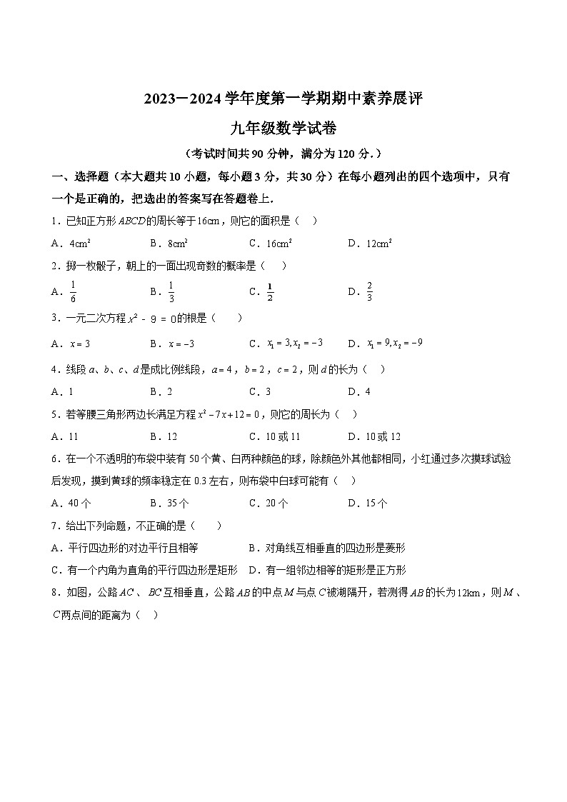 广东省茂名市高州市十校联考2024届九年级上学期期中考试数学试卷(含答案)第1页