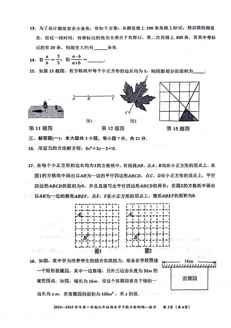 广东省梅州市五华县2024-2025学年九年级上学期1月期末数学试题第3页