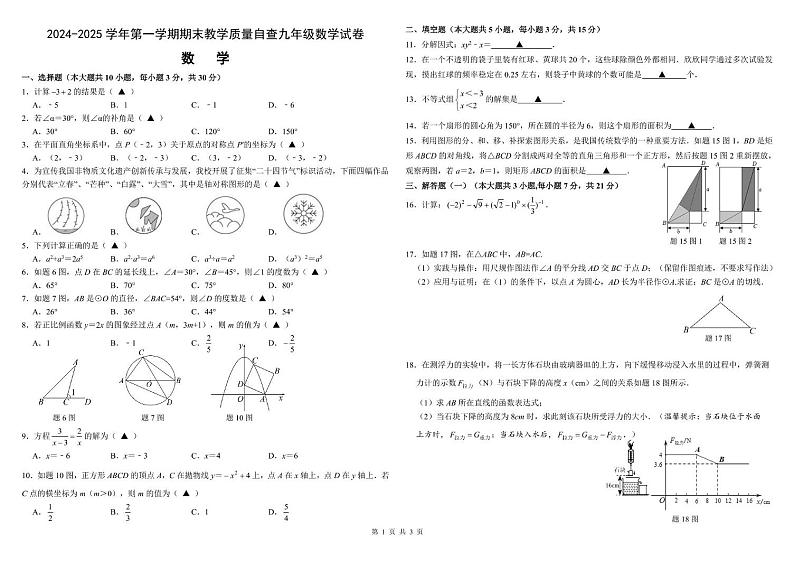 广东东莞市部分学校2024-2025学年九年级上学期期末自查数学试题第1页