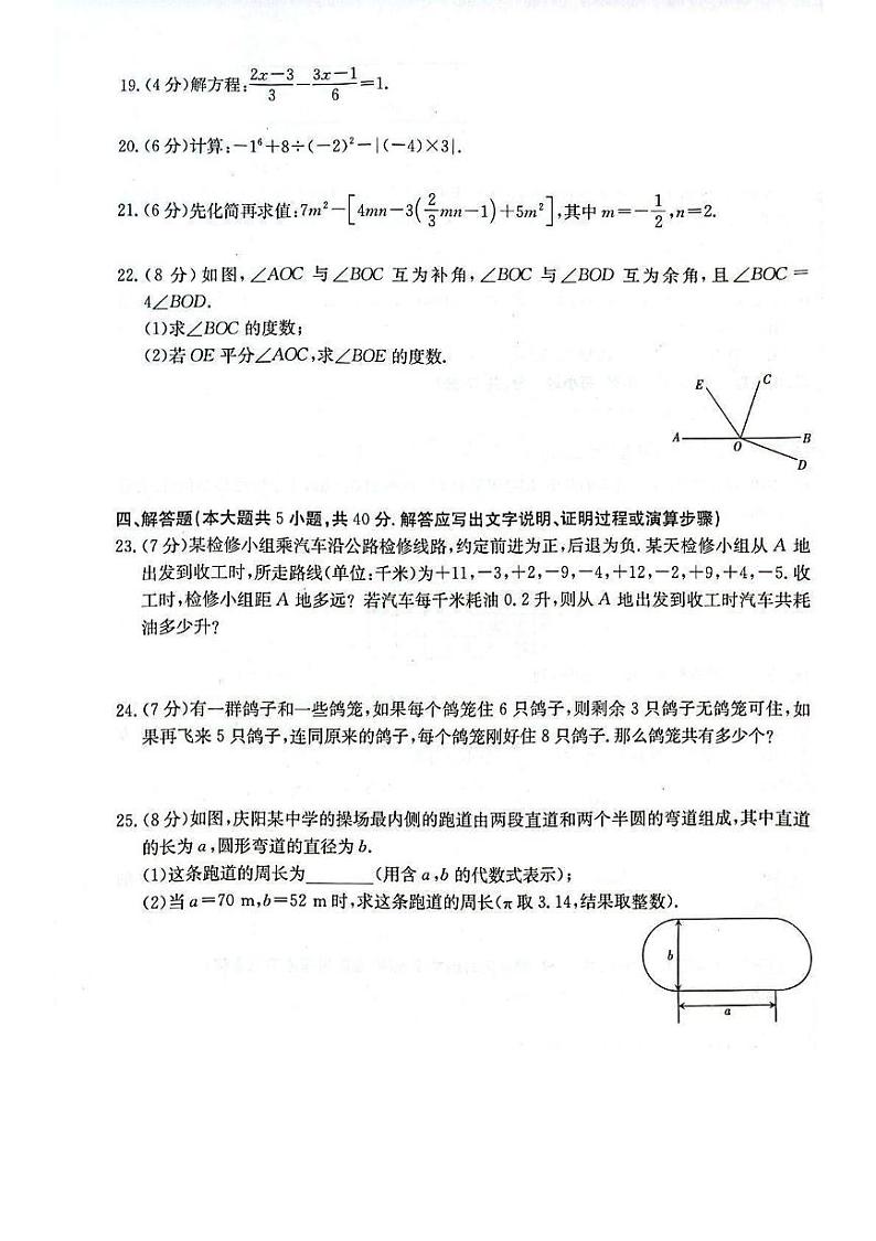 甘肃省庆阳市2024-2025学年上学期七年级 数学期末试卷（PDF版）第3页