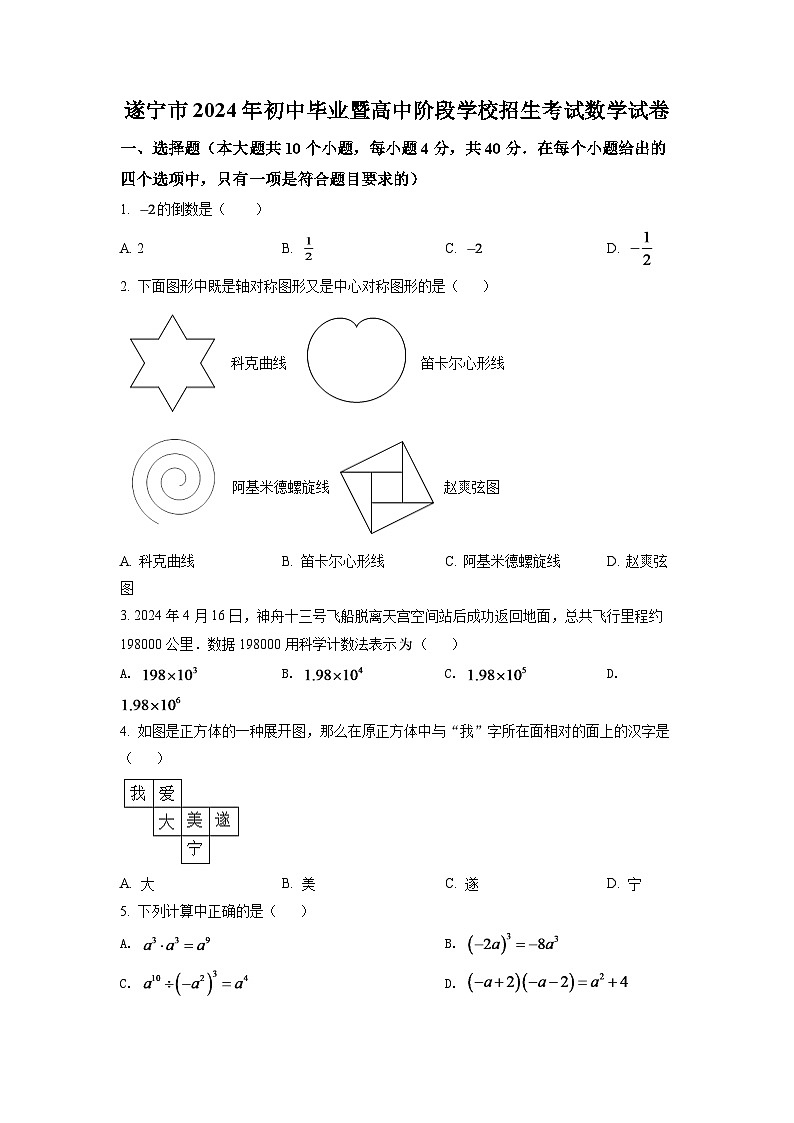 2024年四川省遂宁市中考数学模拟试卷（原卷版）第1页