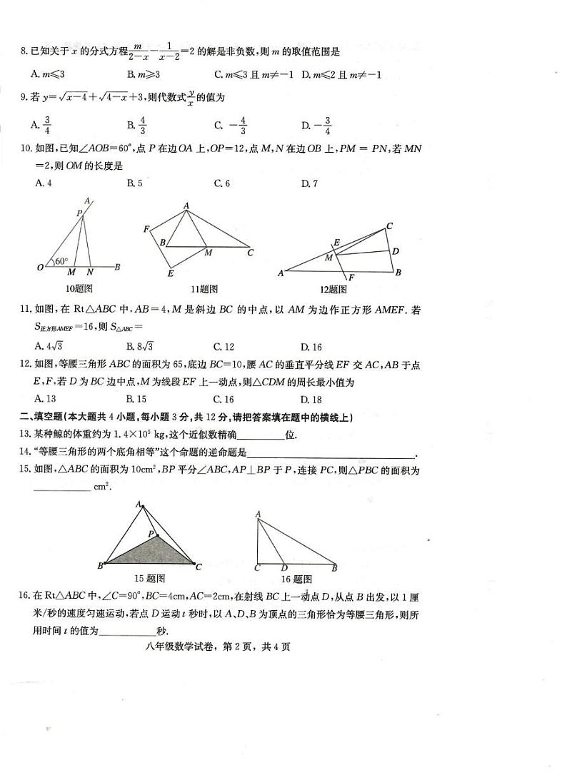 河北省石家庄市正定县2024-2025学年八年级上学期1月期末数学试题第2页