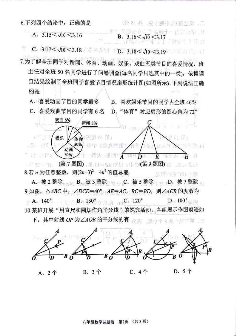 河南省南阳市2024-2025学年上学期八年级 期末考试数学试卷第2页