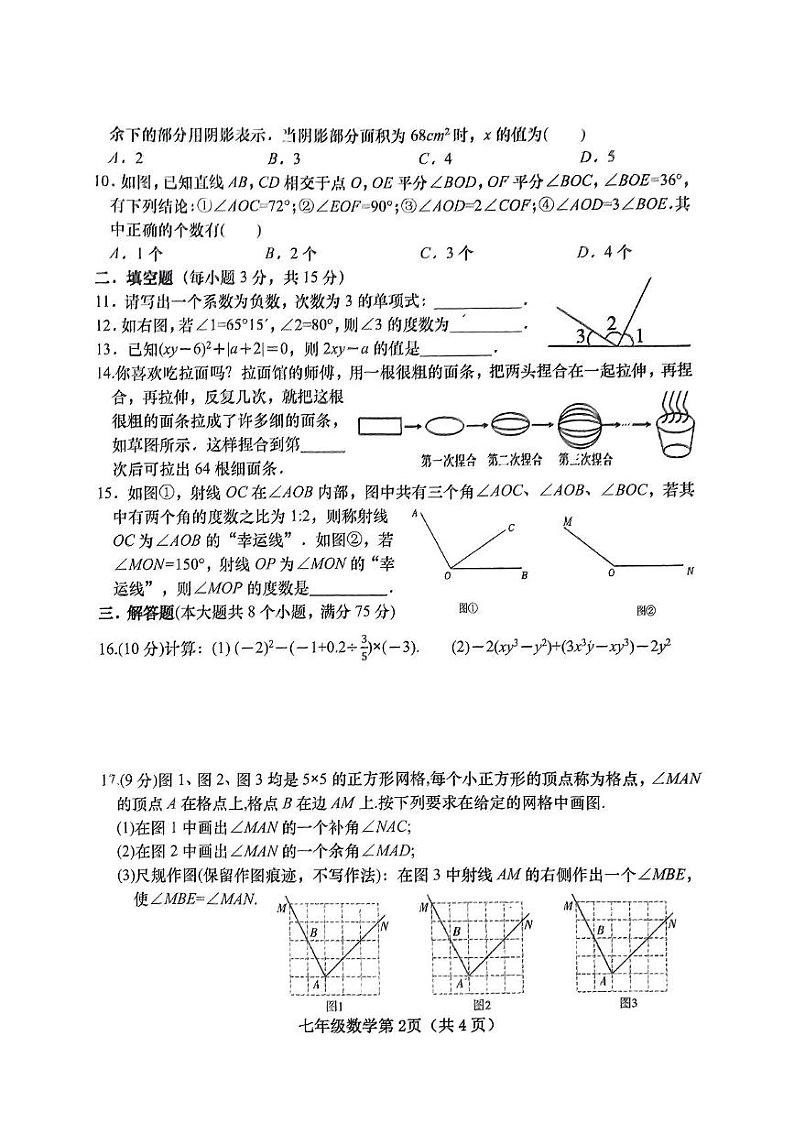 河南省南阳市镇平县2024-2025学年七年级上学期1月期末数学试题第2页