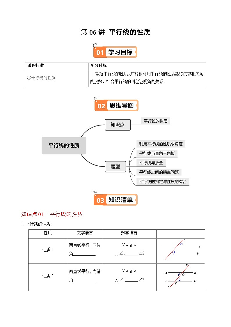 7.2.3  平行线的性质 - 知识点梳理+练习第1页