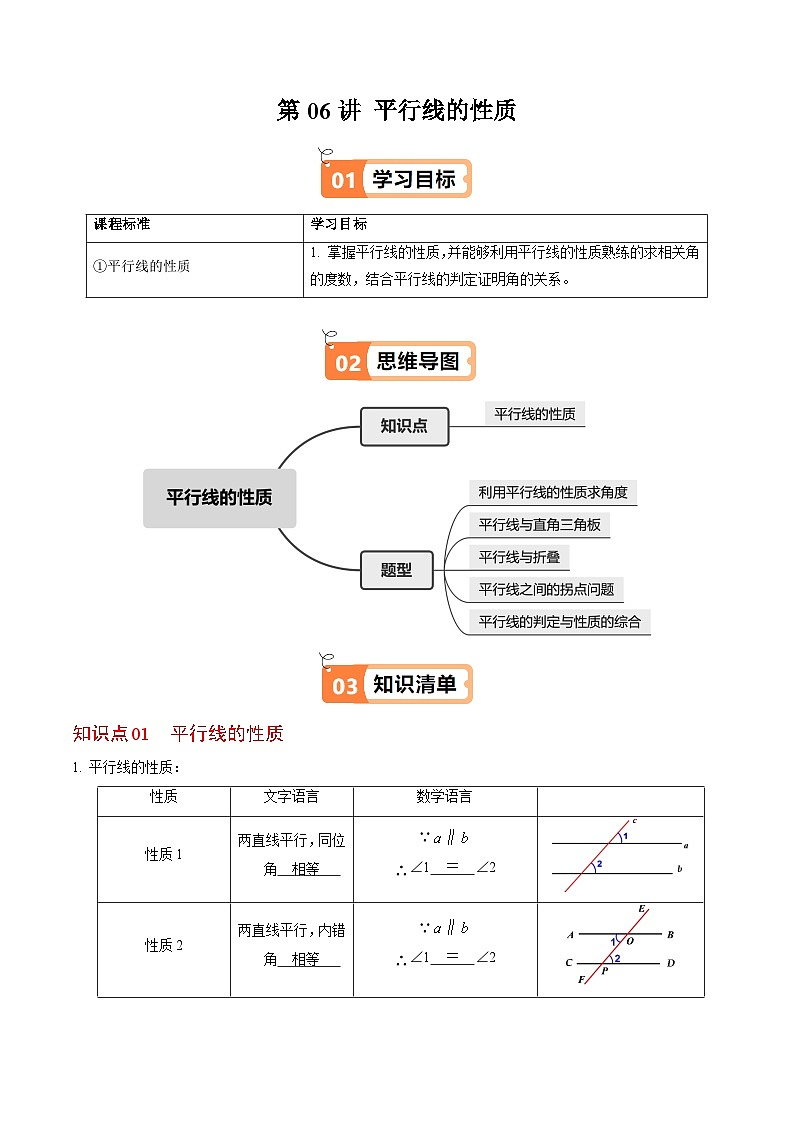 7.2.3  平行线的性质 - 知识点梳理+练习（含答案解析）第1页